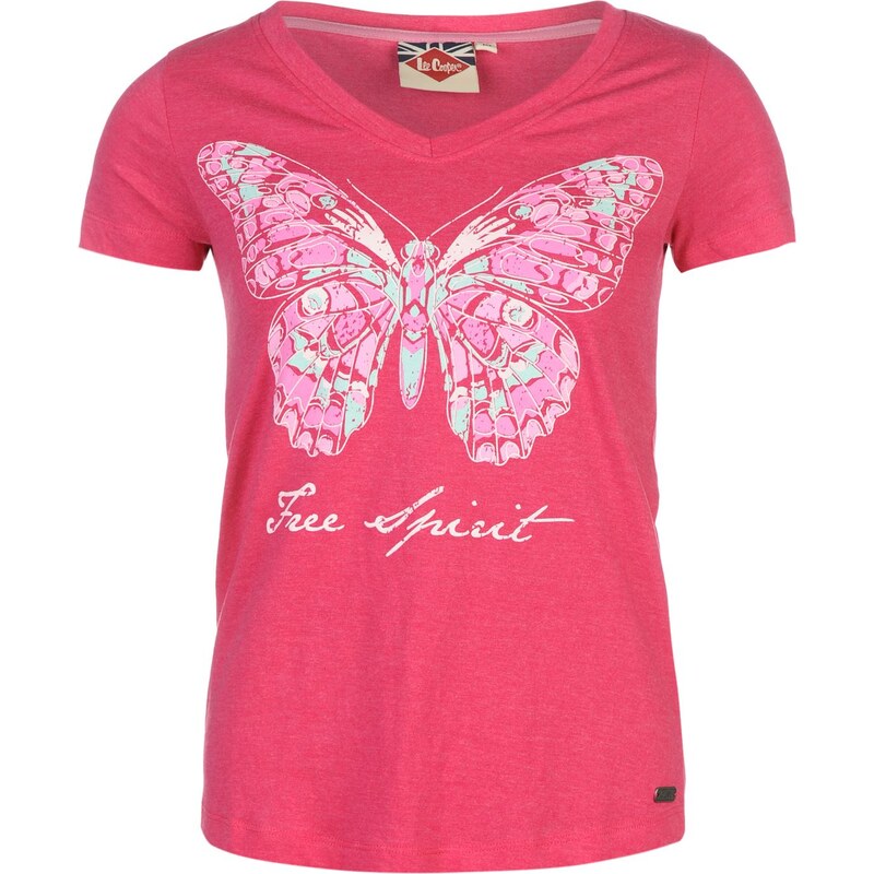 Lee Cooper Butterfly V Neck T Shirt Ladies, pink