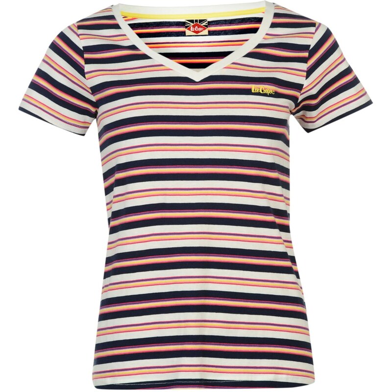 Lee Cooper Yarn Dye V Neck Tshirt Womens, navy/wht/yellow