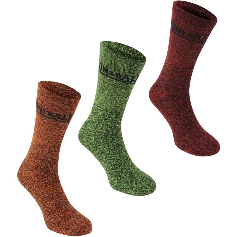 Lonsdale 3Pk Mens Crew Socks, green/ornge/red