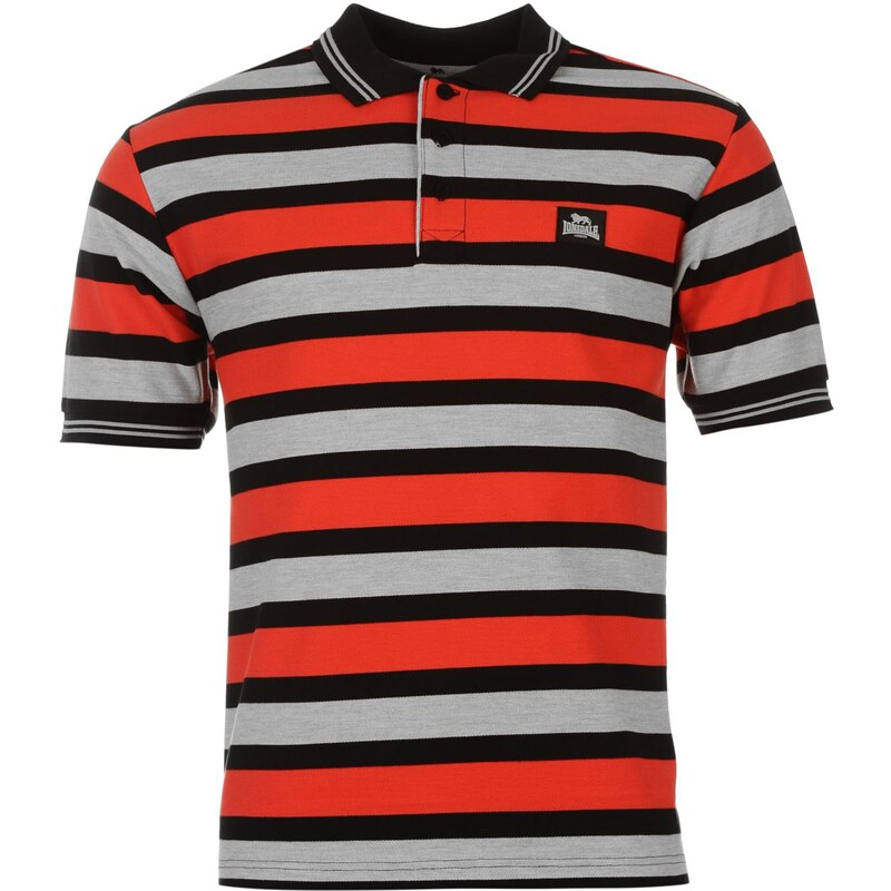 Lonsdale Three Block Stripe Polo Shirt Mens, black/greym/red
