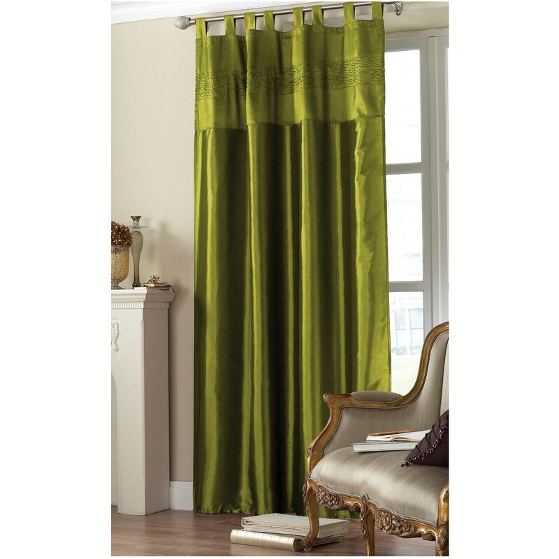 Mega Value Embroidered Sequin Taffeta Curtain, olive