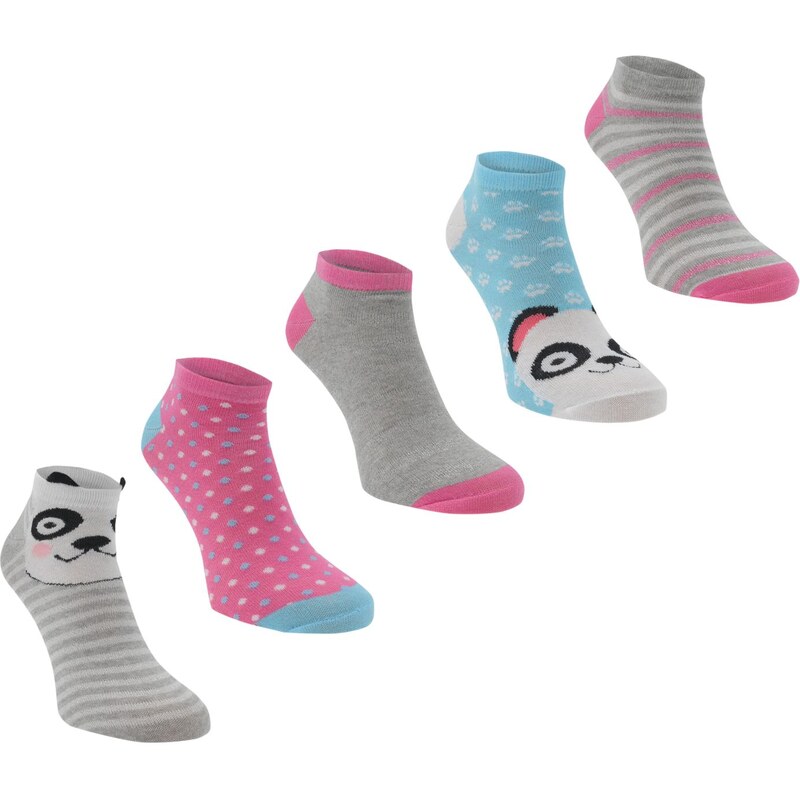 Miss Fiori 5 Pack Trainer Liner Socks Ladies, grey panda