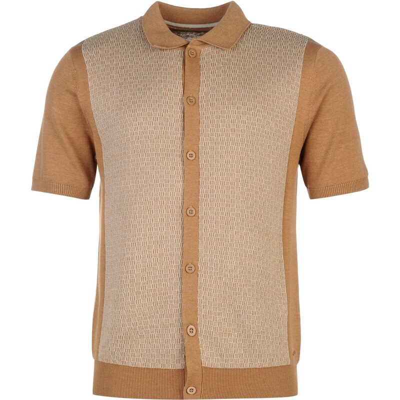 Pierre Cardin Button Front Polo Shirt Mens, toffee/cream