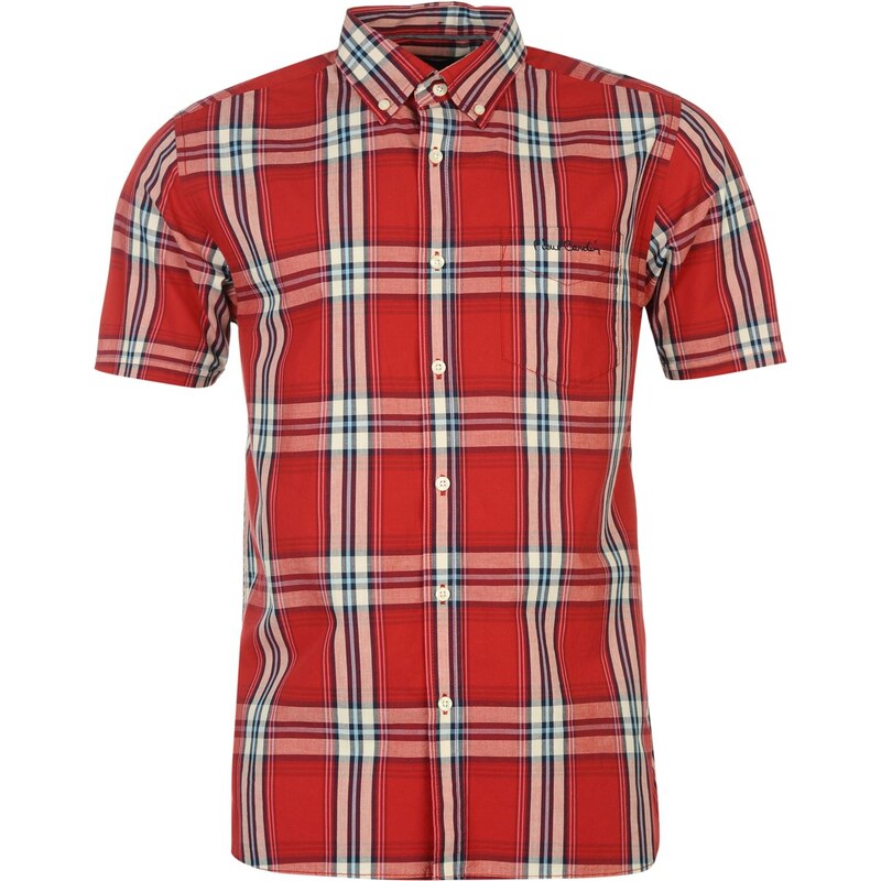 Pierre Cardin Cardin Short Sleeve Check Shirt Mens, red/white