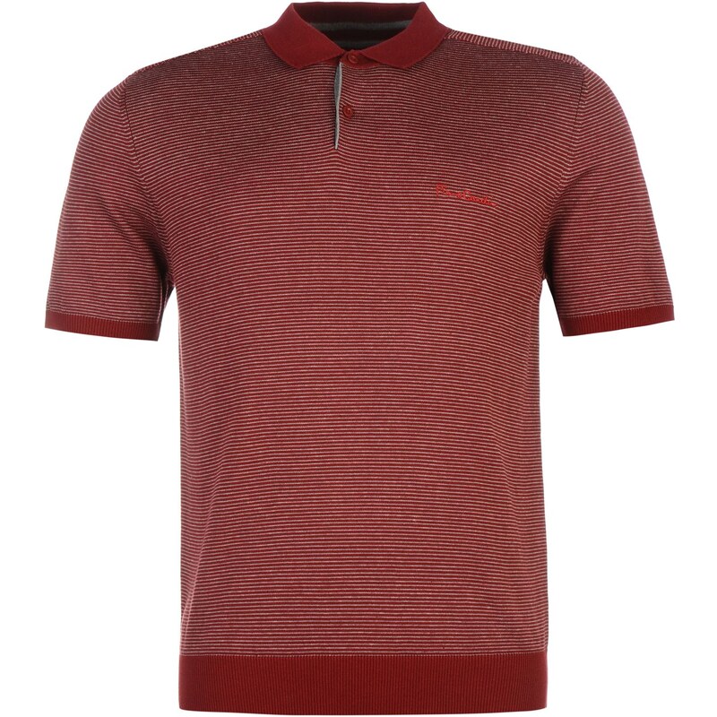 Pierre Cardin Knitted Stripe Polo Mens, red/grey