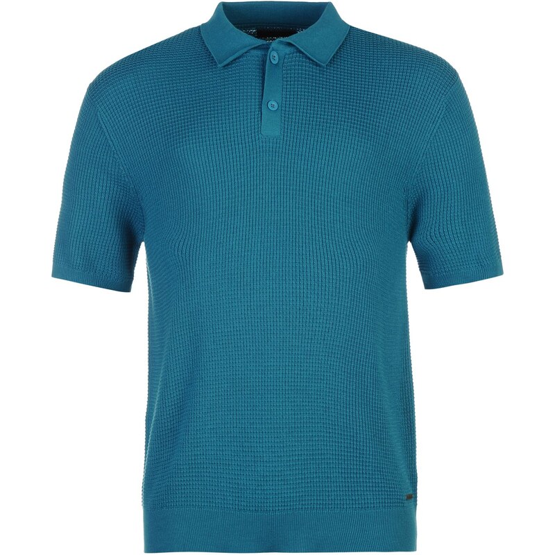 Pierre Cardin Knitted Waffle Polo Shirt Mens, teal