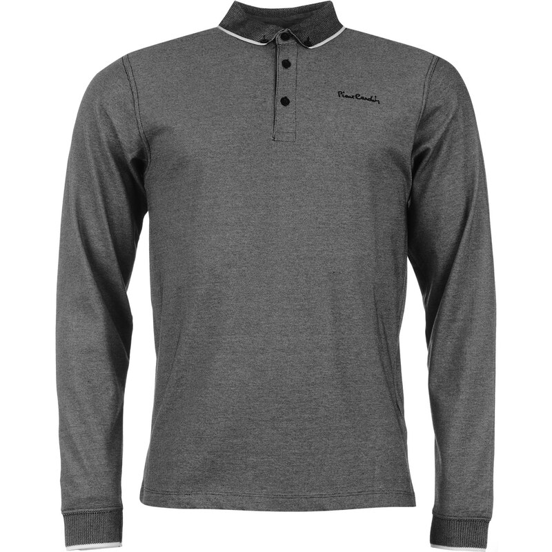 Pierre Cardin Long Sleeve Jacquard Polo Shirt Mens, black