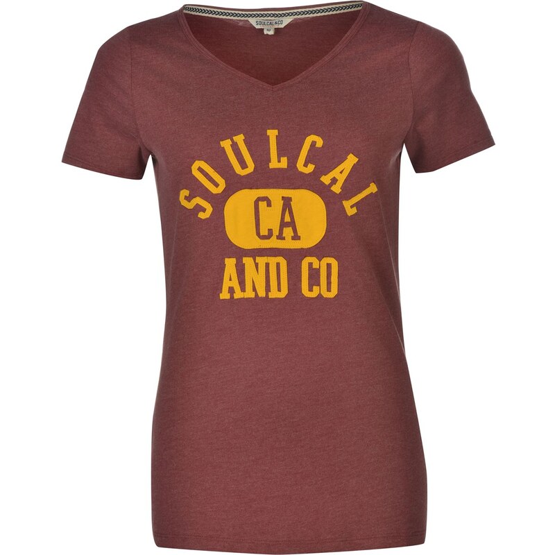 Soul Cal SoulCal Heritage V Neck T Shirt Ladies, burgundy marl