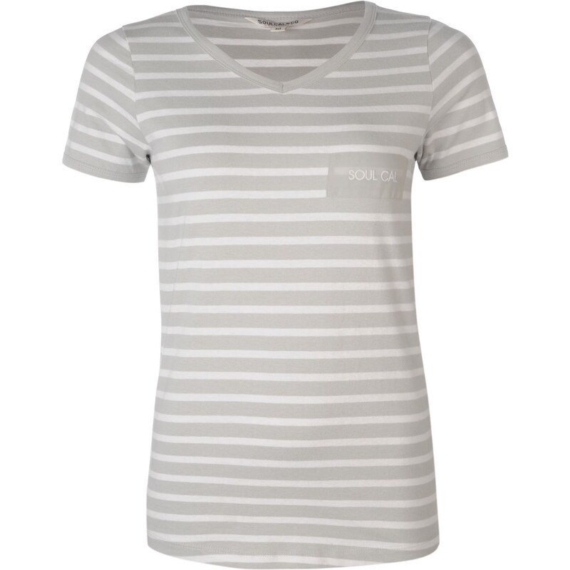 Triko SoulCal V Neck T Shirt dámské Grey/White