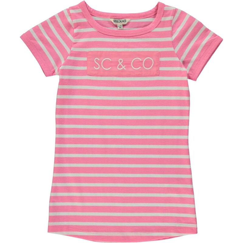 Soul Cal SoulCal Yarn Dye Crew Tshirt Junior Girls, white/pink