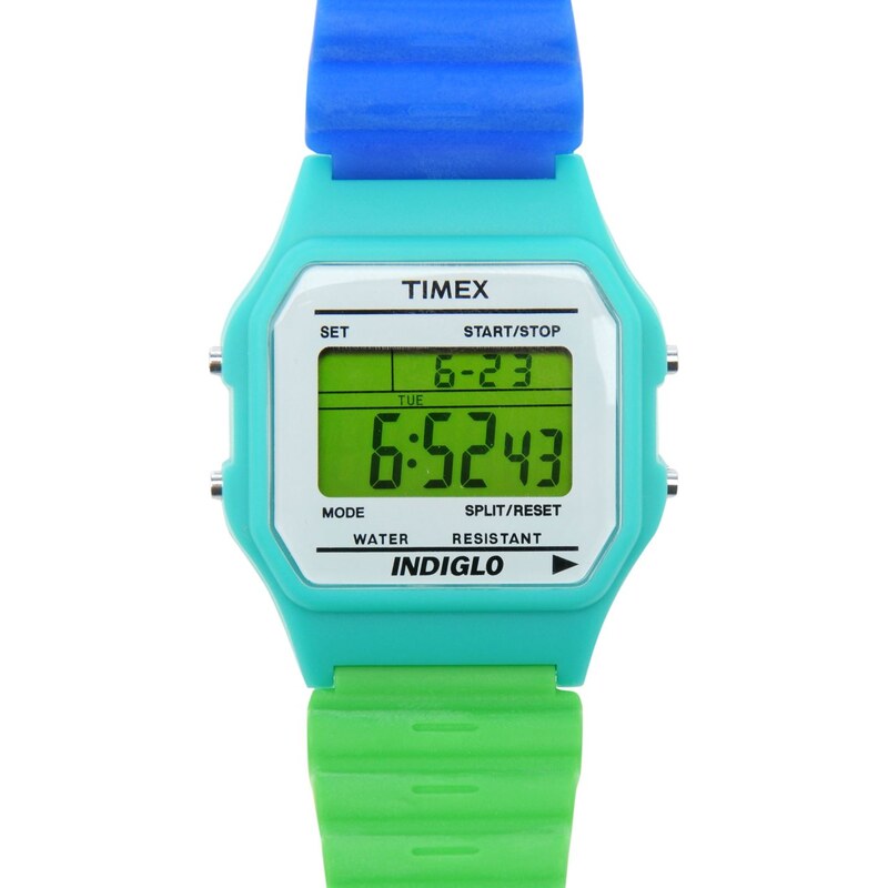 Timex Mens 80s Classic Digital Watch, blue/green