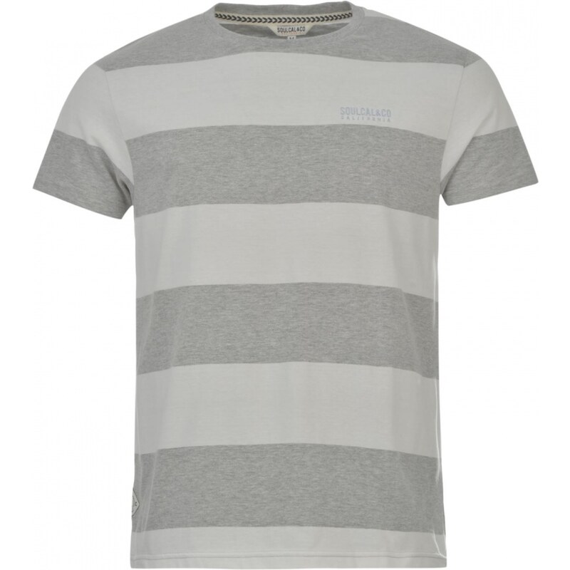 Soul Cal SoulCal Block Stripe T Shirt, grey marl/white