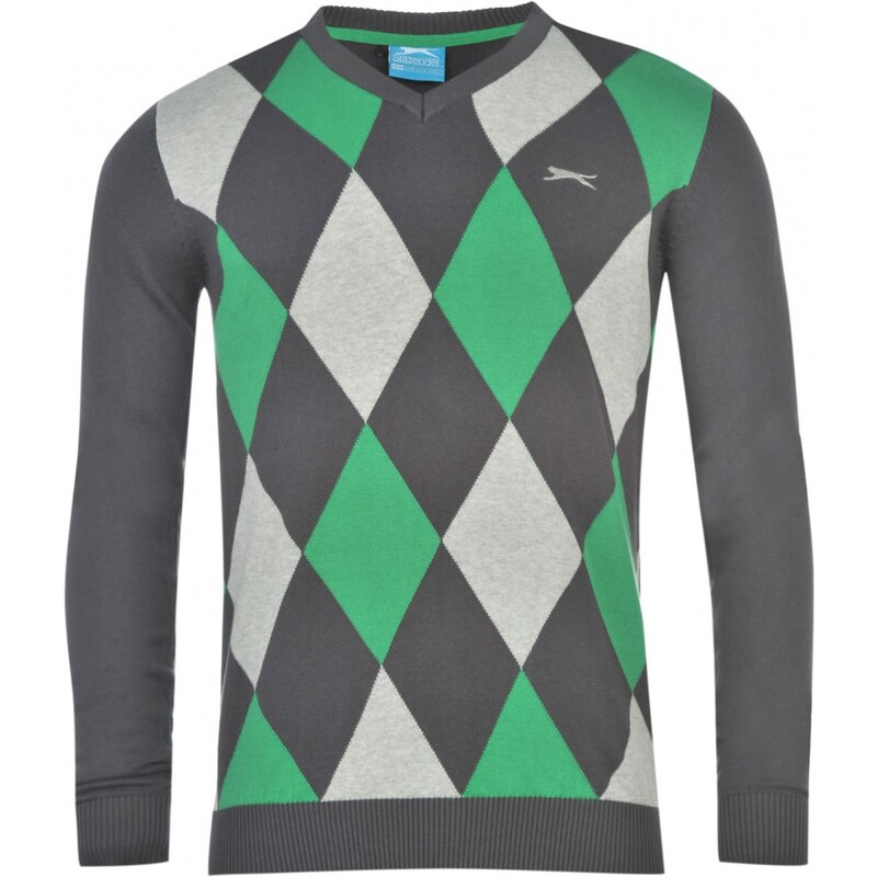 Slazenger Argyle V Neck Sweater Mens, charcoal/grey