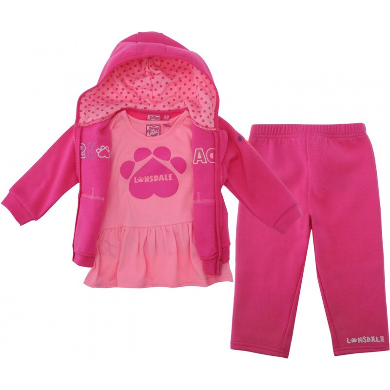 Lonsdale Three Piece Baby Joggers Baby Girls, deeppink/ltpink