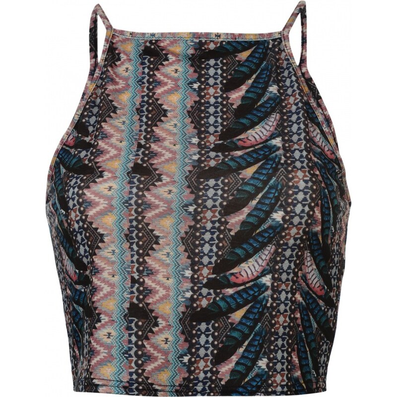 Rock and Rags Feather Print Crop Top, blue multi