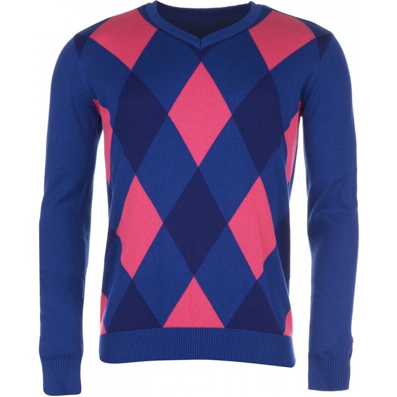 Slazenger Argyle V Neck Sweater Mens, navy/royal/pink