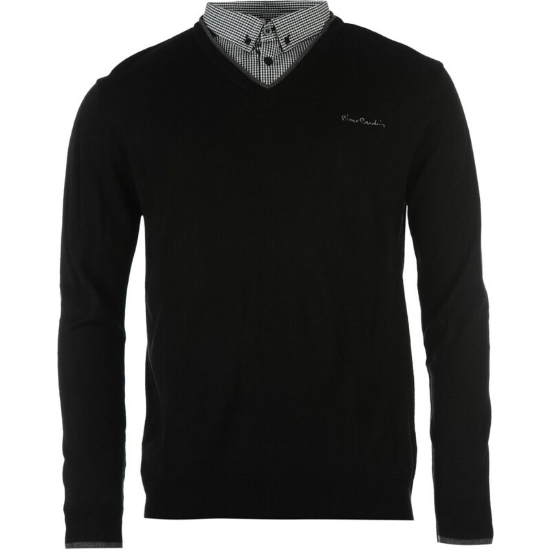 Pierre Cardin Mock V Neck Jumper Mens, black