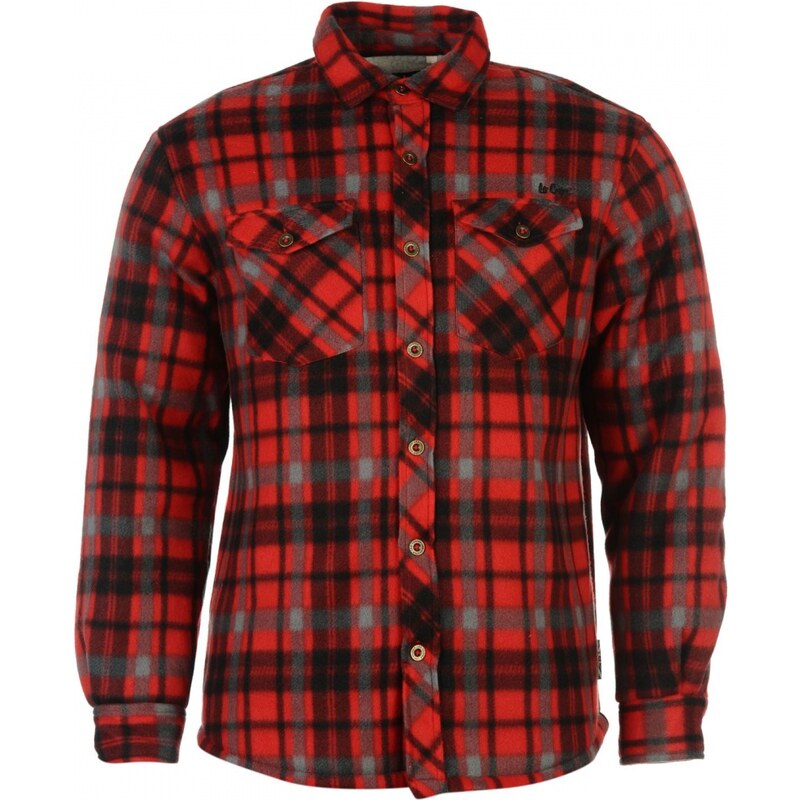 Lee Cooper Lined Button Mens Polar Fleece Shirt, red/black