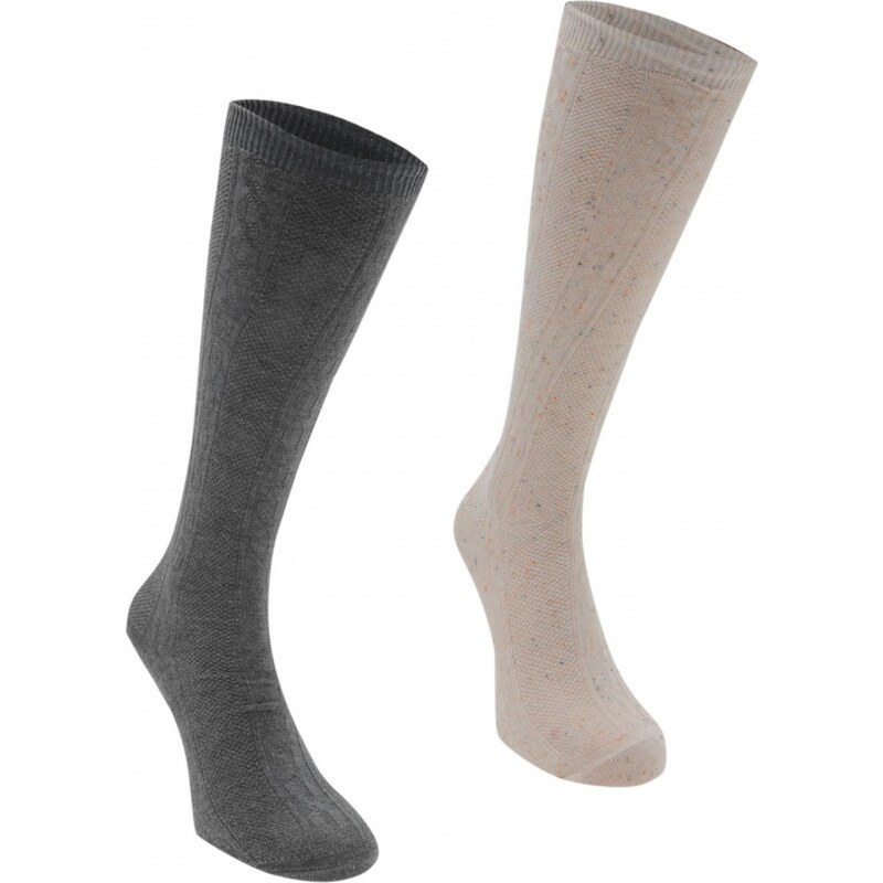 Soul Cal SoulCal 2 Pack Cable Ladies Knee High Socks, oatmeal/grey