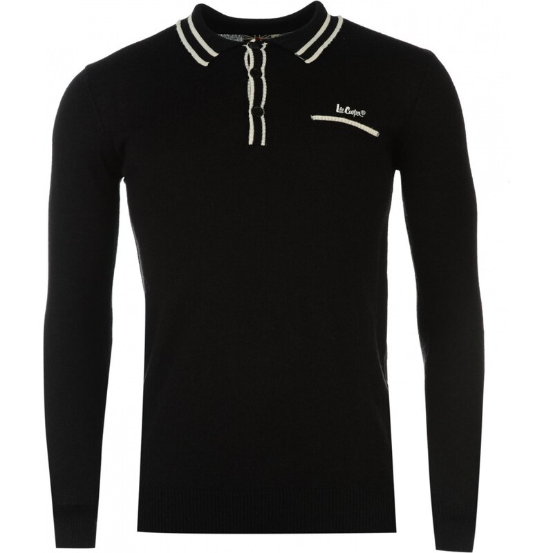 Lee Cooper Merino Wool Polo Top Mens, black