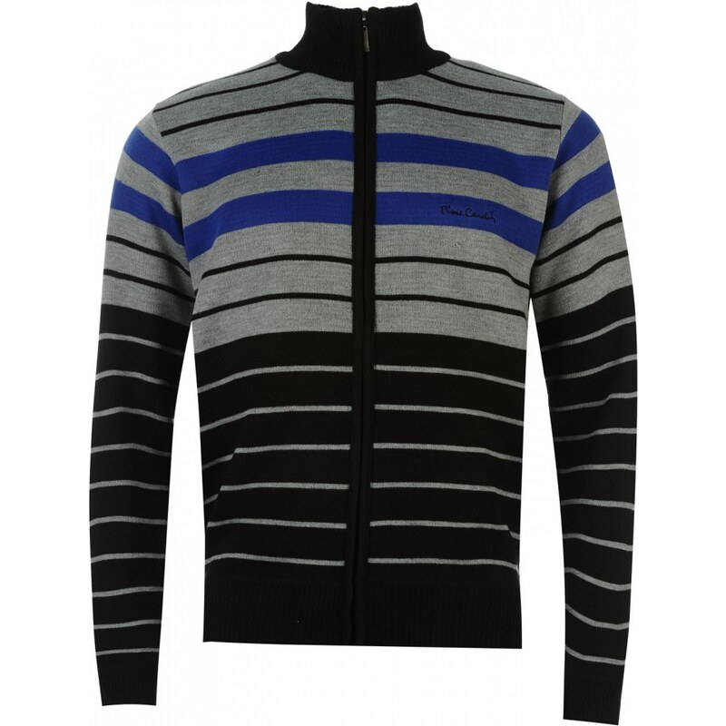 Pierre Cardin Stripe Full Zip Crew Sweater Mens, silver/black