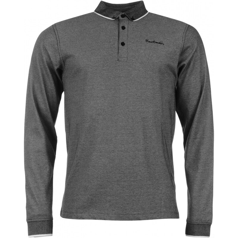 Pierre Cardin Long Sleeve Jacquard Polo Shirt Mens, black
