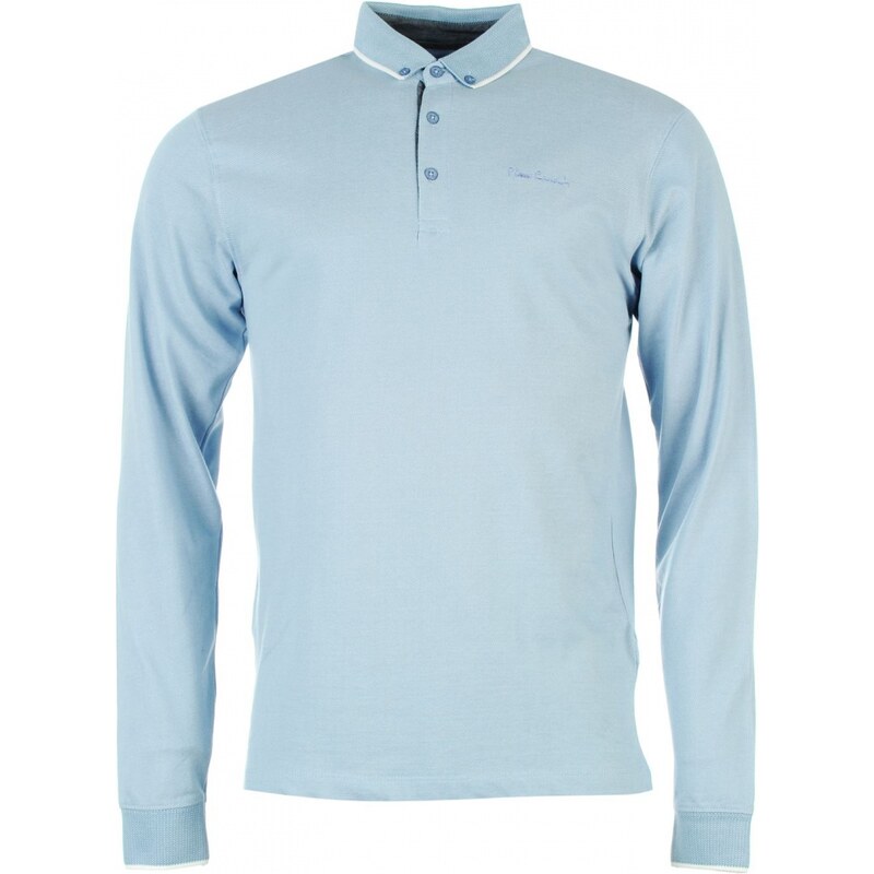 Pierre Cardin Long Sleeve Jacquard Polo Shirt Mens, blue