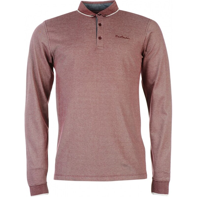 Pierre Cardin Long Sleeve Jacquard Polo Shirt Mens, burgundy