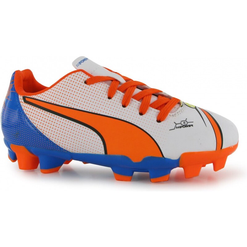 Puma EvoPower Pop 4 Childrens FG Football Boots, white/orange