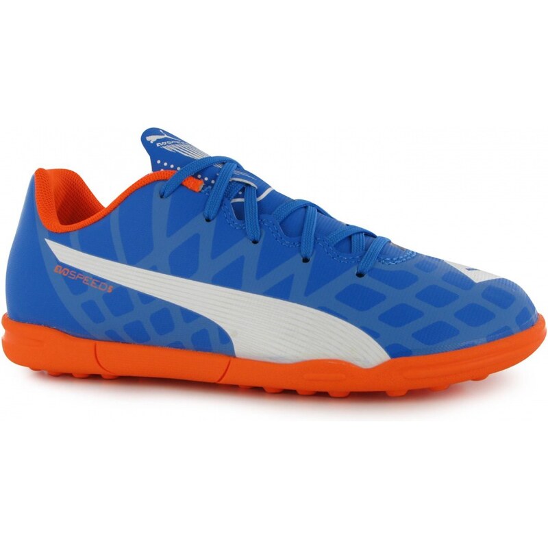 Puma evoSpeed 5 AstroTurf Junior Football Boots, blue/orange