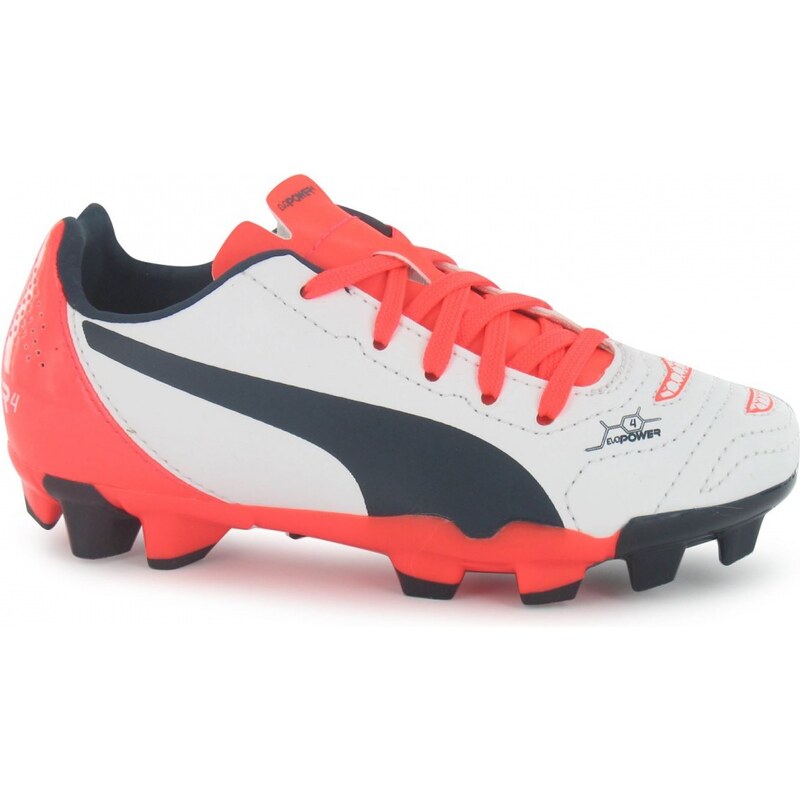 Puma EvoPower 4 FG Childrens Football Boots, wht/lava blast