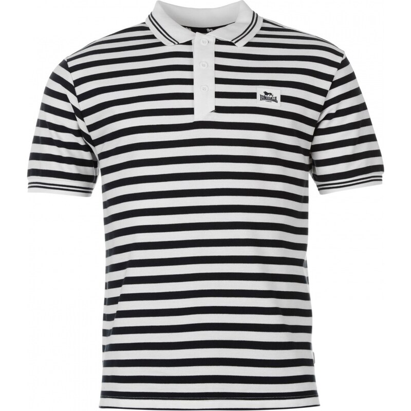 Lonsdale Yarn Dye Striped Polo Shirt Mens, white/navy