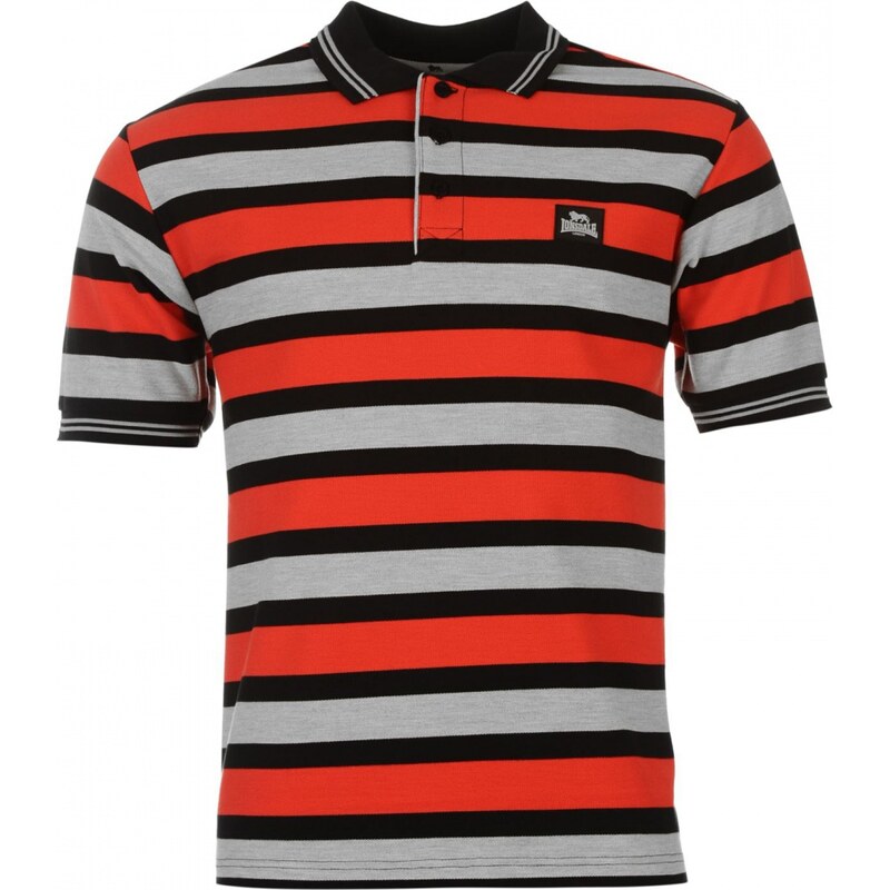 Lonsdale Three Block Stripe Polo Shirt Mens, black/greym/red