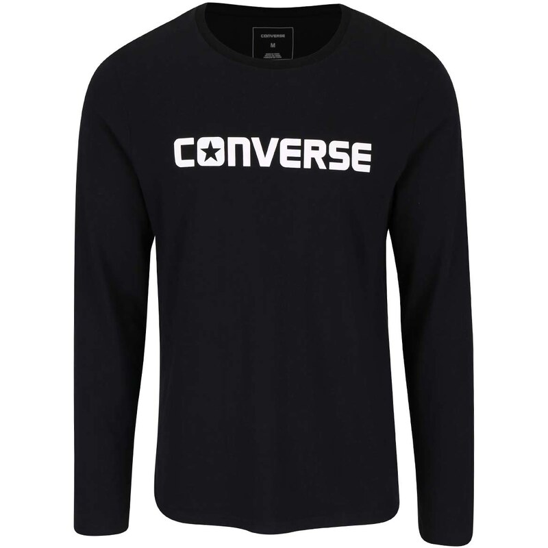 Černé pánské triko s nápisem a dlouhým rukávem Converse