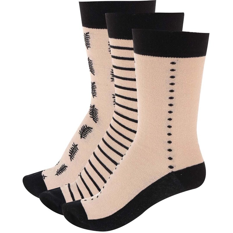 Černo-béžové vzorované ponožky v sadě tří párů OJJU