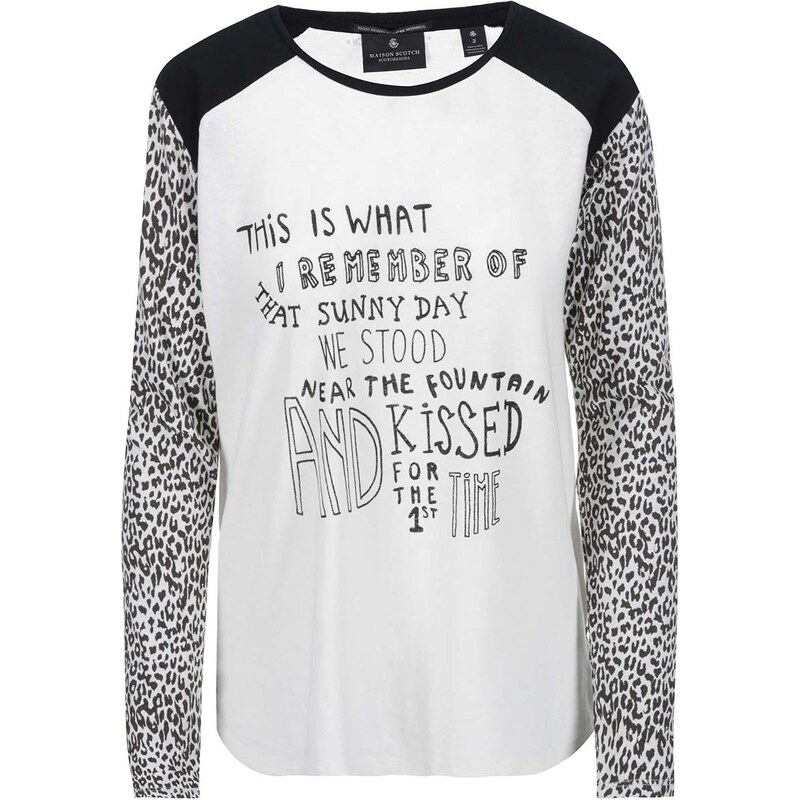 Černo-bílé tričko s dlouhým rukávem s leopardím vzorem Maison Scotch