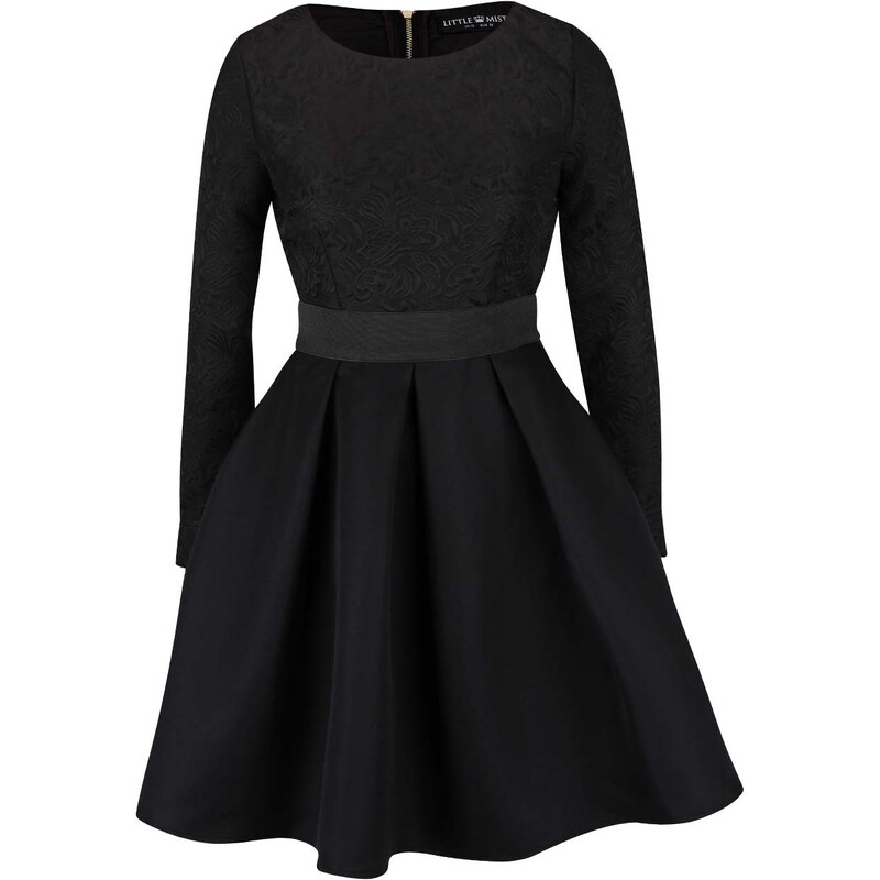 Černé šaty s dlouhými rukávy a překládanou sukní Little Mistress