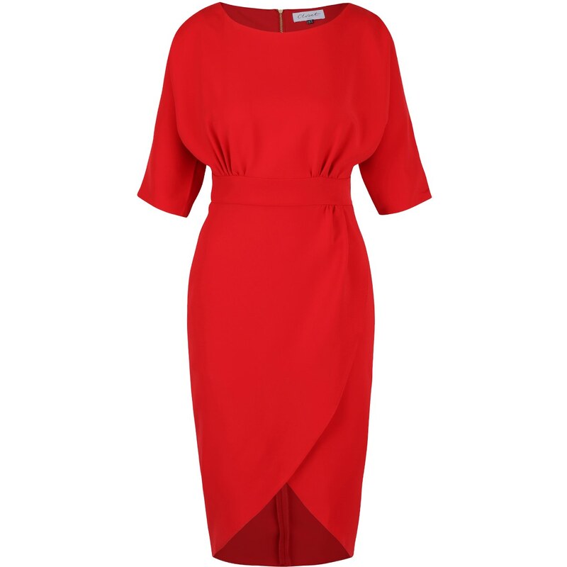 Červené šaty s překládanou sukní Closet