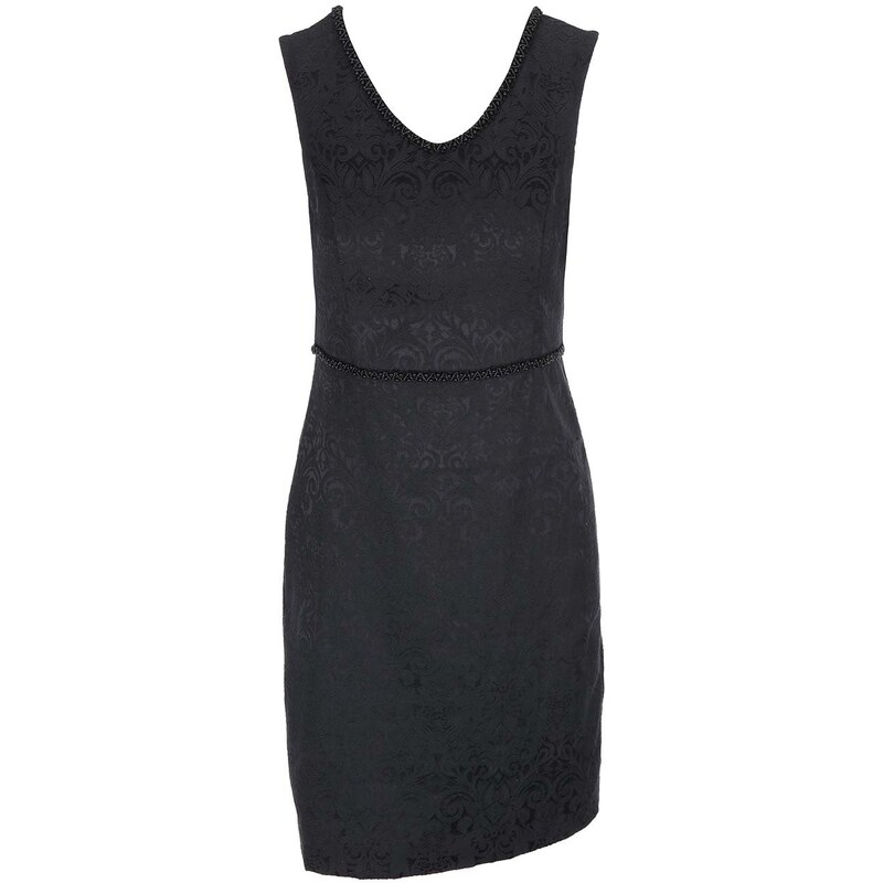 Černé vzorované šaty s korálkovým pasem Fever London