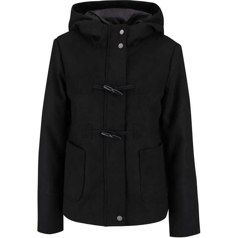 Černý kratší kabát s kapucí VERO MODA Modaliga