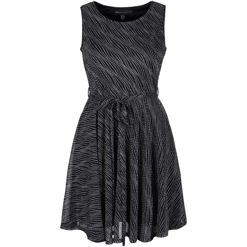 Černé šaty se stříbrným vzorováním Mela London