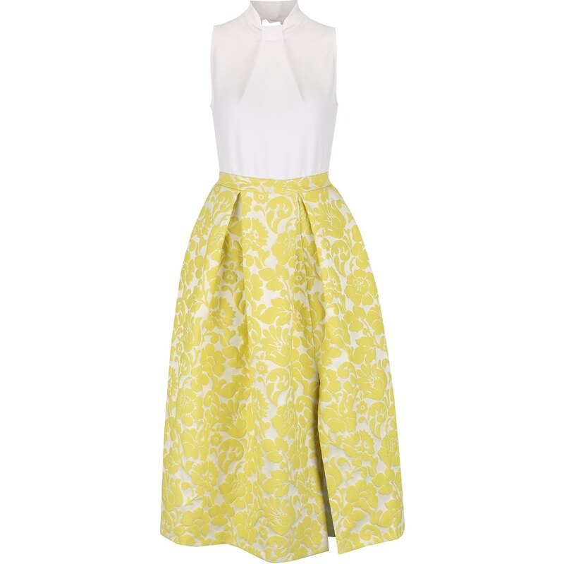 Krémovo-žluté midi šaty s květovanou sukní Closet
