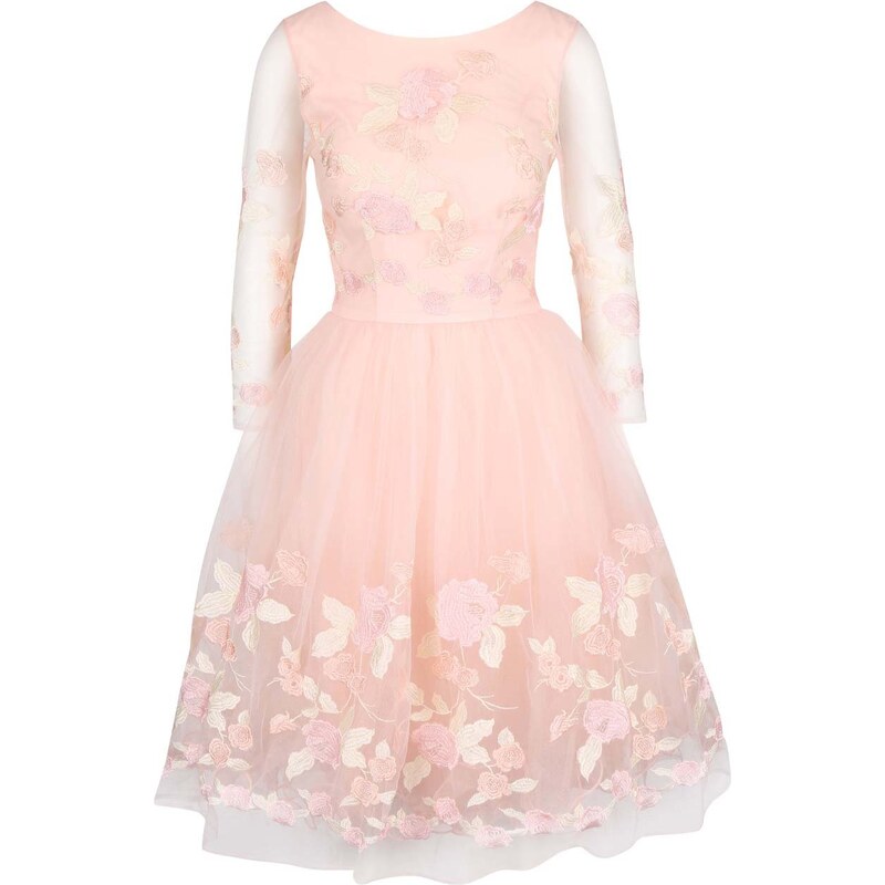 Světle růžové šaty s 3/4 krajkovými rukávy Chi Chi London Penny
