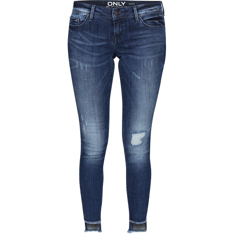 Modré skinny džíny s roztřepenými nohavicemi ONLY Coral