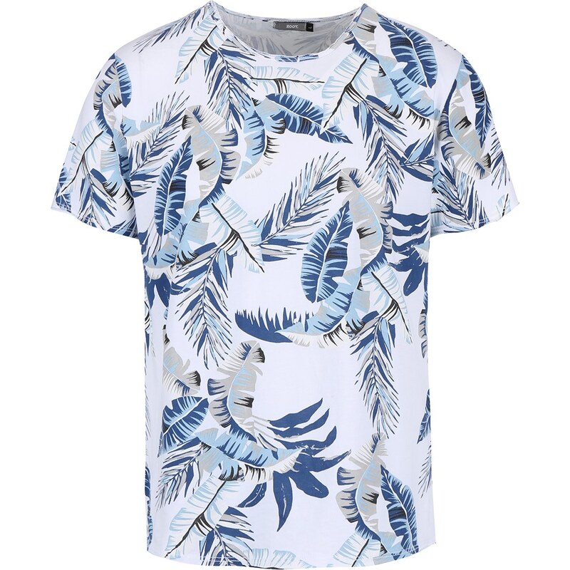 Bílé pánské triko s modrým tropickým vzorem ZOOT