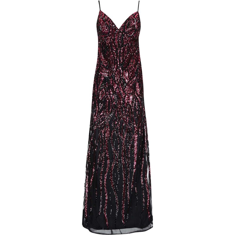 Černo-růžové dlouhé šaty Goddiva