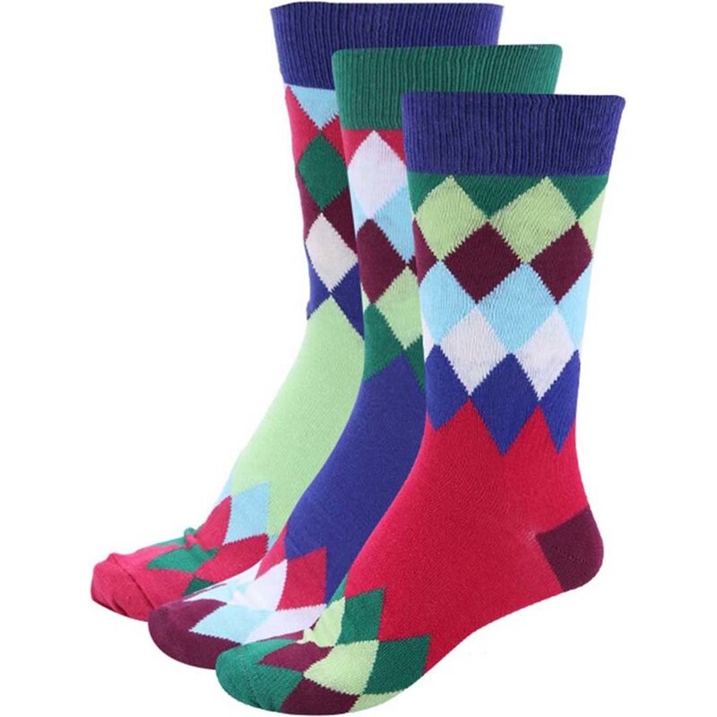 Sada tří barevných pánských ponožek s károvaným vzorem Oddsocks James