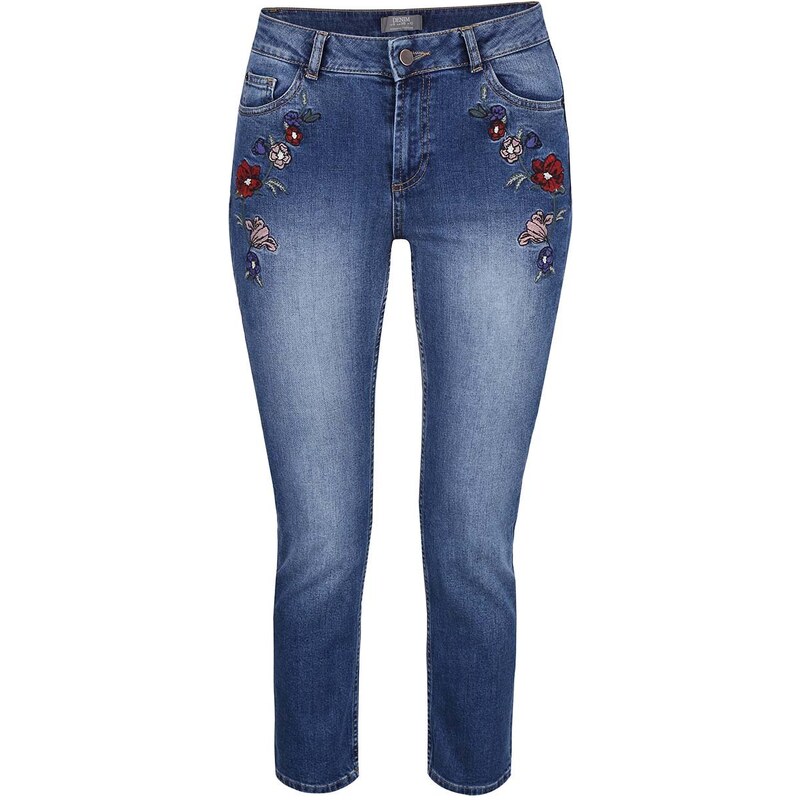 Modré rovné džíny s vyšívanými květy Dorothy Perkins