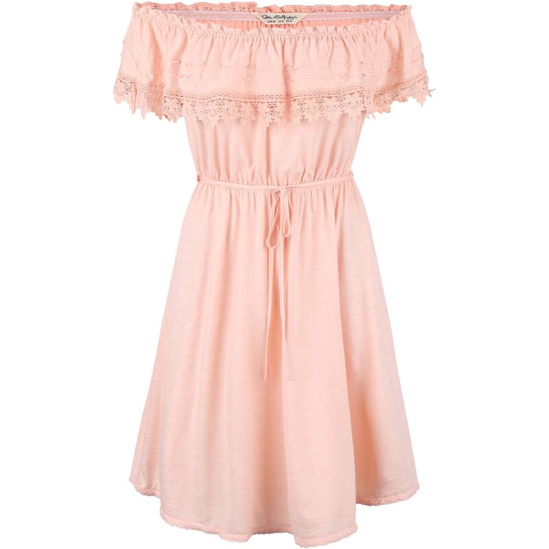 Světle růžové šaty s krajkovým volánkem Miss Selfridge