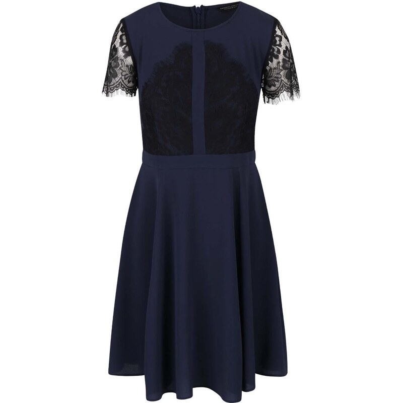 Tmavě modré šaty s černou krajkou Dorothy Perkins